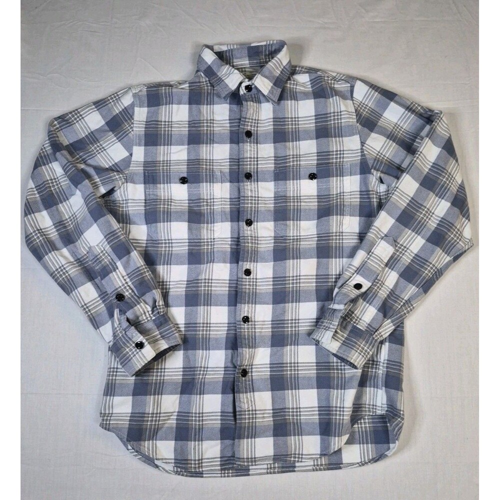 J. Crew Flannel Shirt Mens Size Small Blue White Plaid Long Sleeve Button Down
